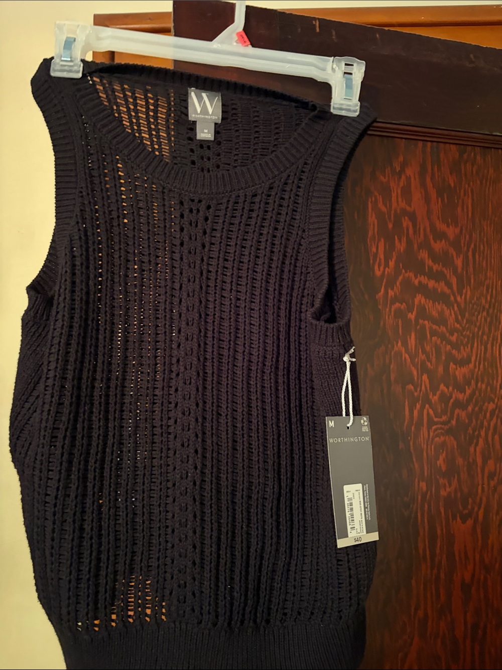 Worthington Black Open-Knit Sleeveless Sweater Tank